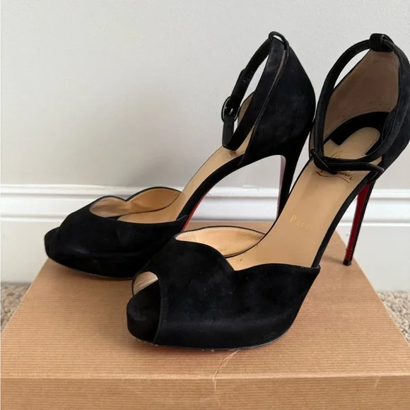 Christian Louboutin Aketata 120 Black Suede Platform Sandal - Picture 10 of 14